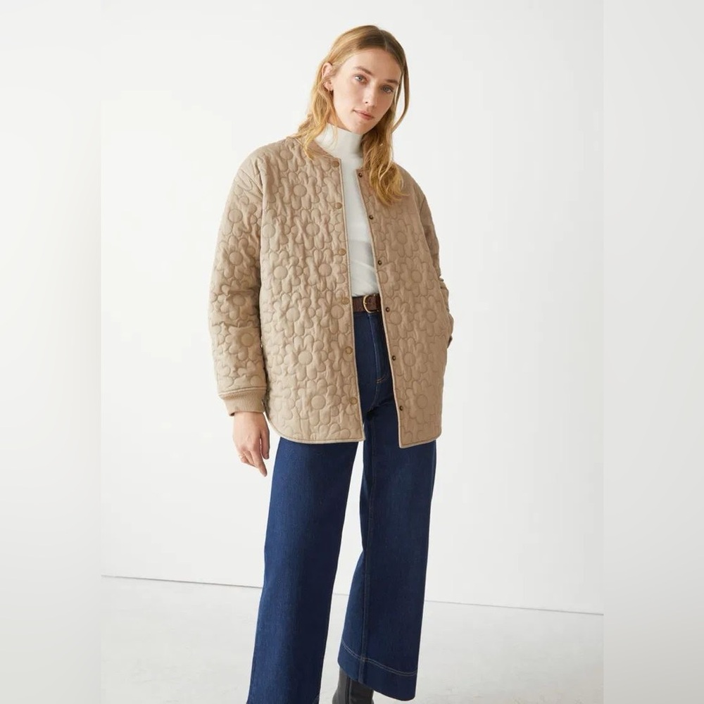 NWOT & OTHER STORIES Oversized Floral Quilted Jacket in Beige
